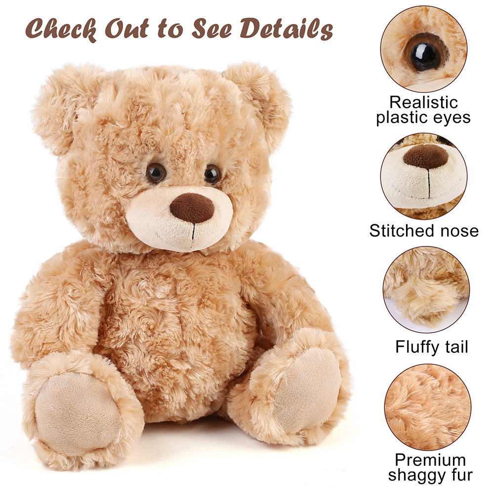 Plush Toy Shaggy Brown Teddy Bear 15-Inch with Sitting 12-Inch Format and Classic Bow for Display