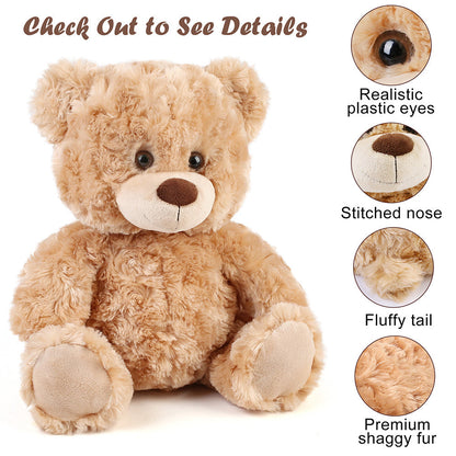 Plush Toy Shaggy Brown Teddy Bear 15-Inch with Sitting 12-Inch Format and Classic Bow for Display