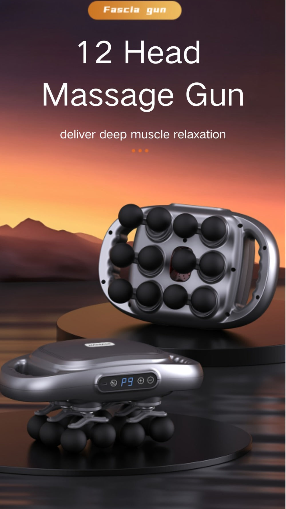 Massage Gun 12 Heads Deep Tissue Percussion Massager Set for Back Neck Shoulders Legs Foot Pain Quiet Handheld Electric Body Massager