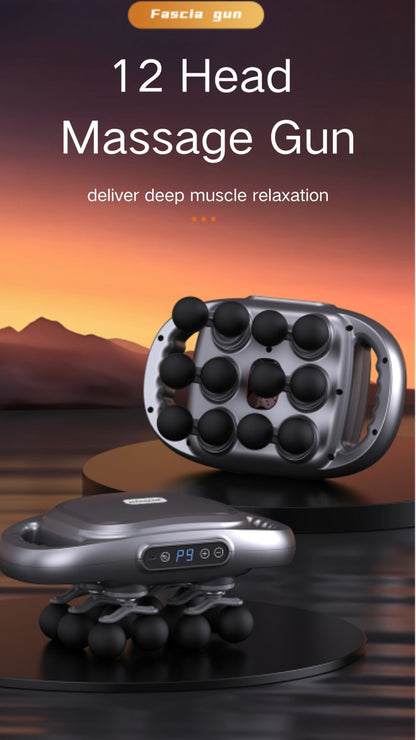 Massage Gun 12 Heads Deep Tissue Percussion Massager Set for Back Neck Shoulders Legs Foot Pain Quiet Handheld Electric Body Massager