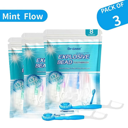 Travel Disposable Toothbrush 5-in-1, Pre-Applied Mint Toothpaste, Floss, Pick & Tongue Scraper, Soft Nylon