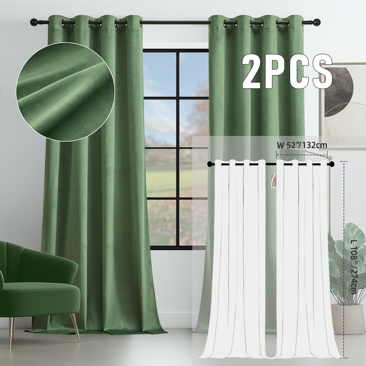 Velvet Room Darkening Curtains 2 Panels, Grommet Top Thermal Insulated Soundproof Blackout Curtains for Living Room Bedroom