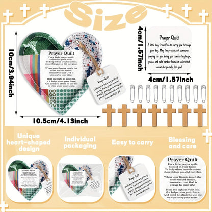 Mini Prayer Quilts 24pcs – Christian Sympathy Gift Set with Cross Heart Pocket & Bible Verse Scripture Panels for Women, Baptism