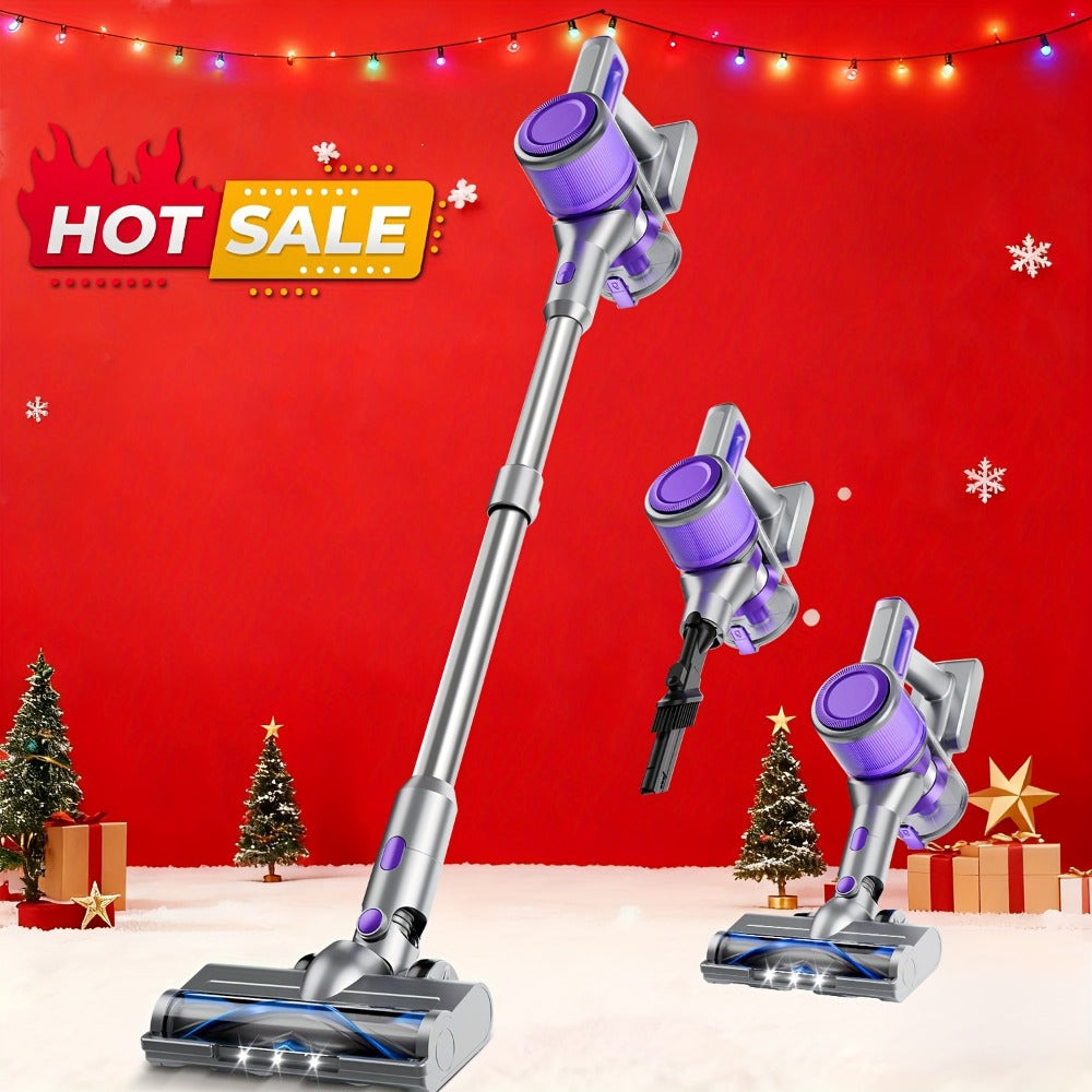 Cordless Three-Speed Stick Vacuum Cleaner with Detachable Battery, LED Floor Brush and Seven Colors