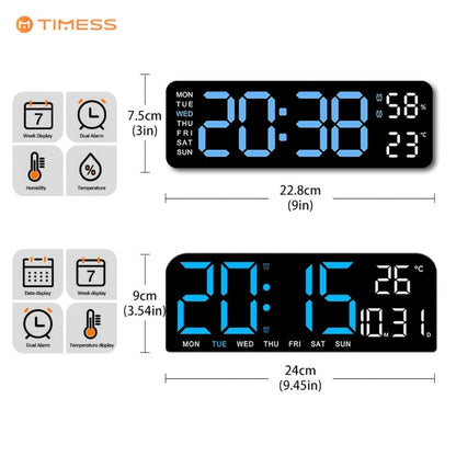 Large Digital LED Wall Clock Dual Alarm Clock with Temperature Date Display Brightness for Entryways, Bedrooms and Living Spaces