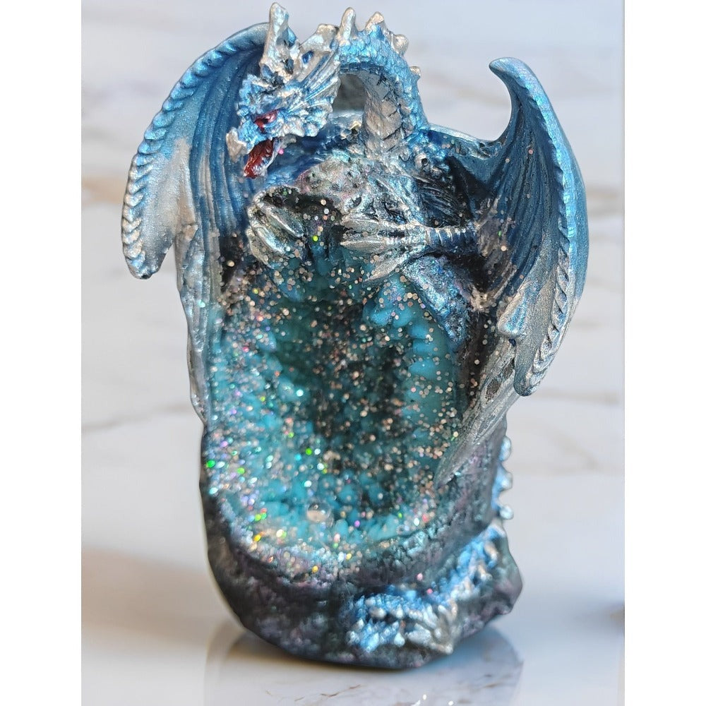 Dragon Figurine Statue Guarding Crystal Cave Polyresin Collectible Home Decor Sculpture Fantasy Dragon for Garden, Patio and Yard Use