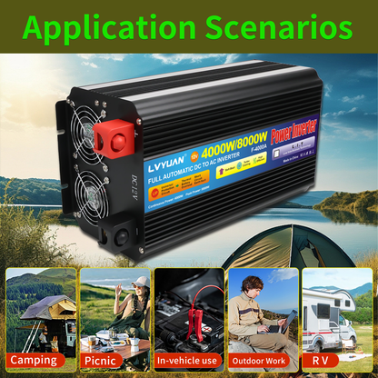 Pure Sine Wave Power Inverter 4000W 8000W Peak DC 12V to AC 110V with LCD Display Remote Control 4 AC for Garden, Patio and Yard Use