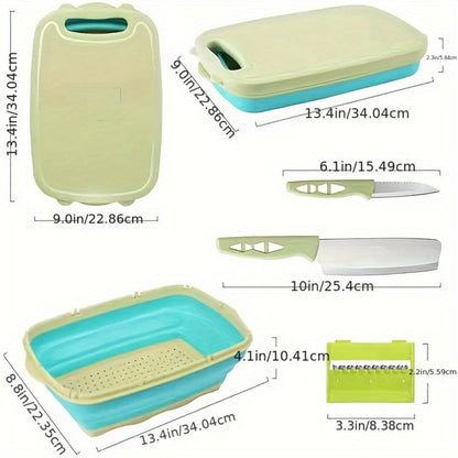 Cutting Board Set 9-in-1 Foldable Chopping Board with Colander Vegetable Wash Basket Drain for Grilling, Camping and Outdoor Meals