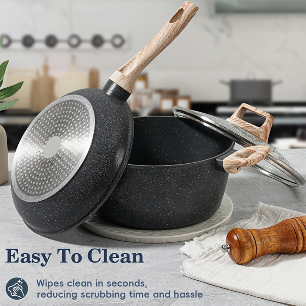 Pots and Pans Set 12-Piece Non-Stick Kitchen Cookware – Complete Cooking Set with Frying Pan | Durable Even-Heating Non-Stick Coating |