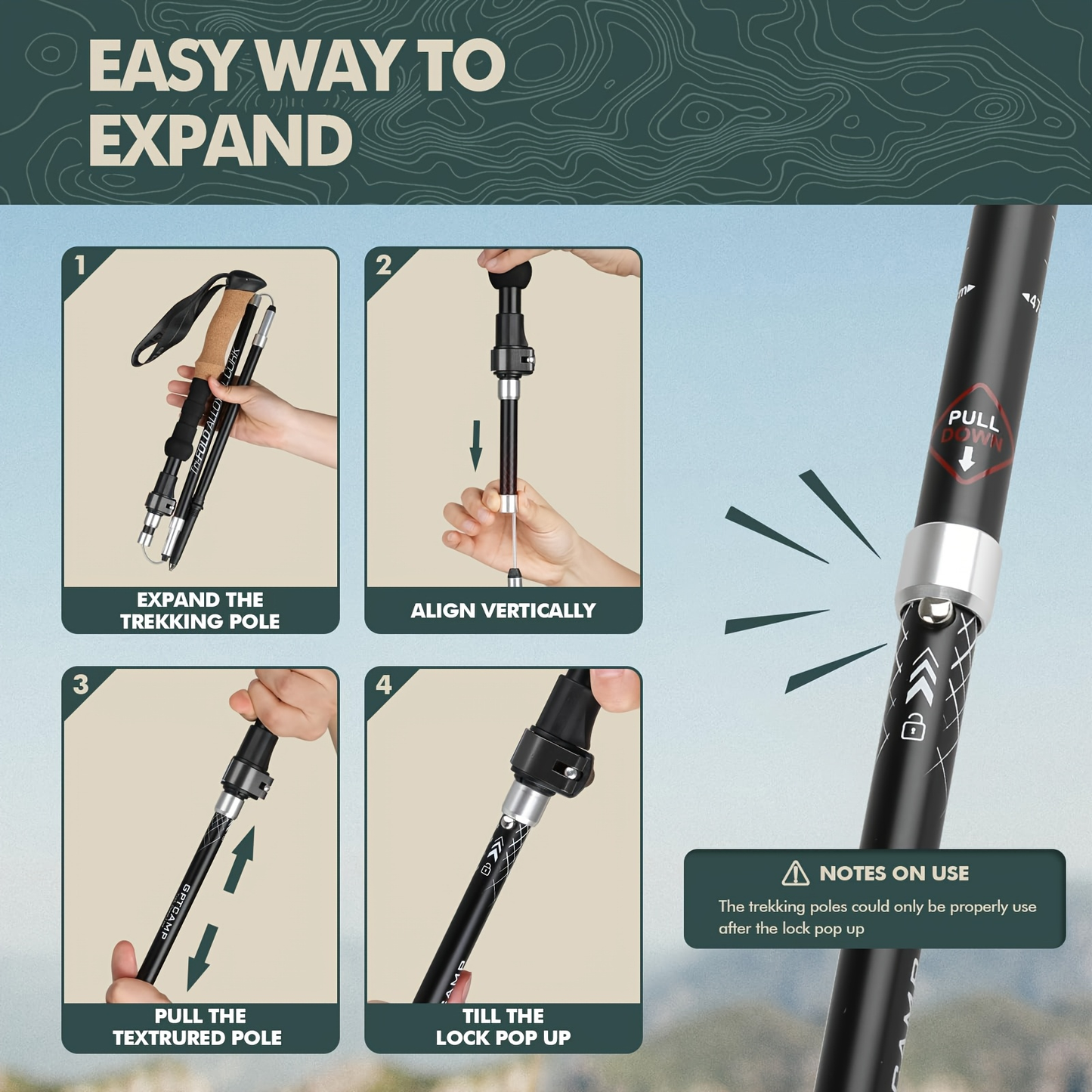 Aluminum Trekking Poles Set of 2 – Lightweight Quick-Lock Foldable Hiking Sticks with Ergonomic Non-Slip Grips