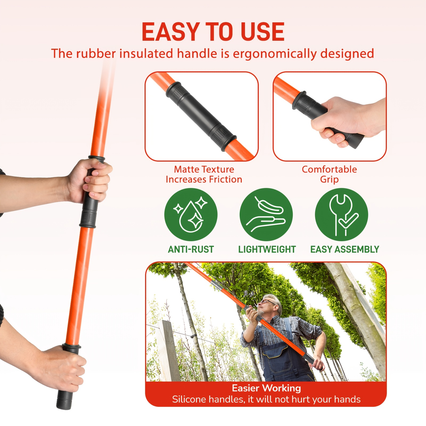 26FT Manual Pole Saw with Pruner & Bag for Garden, Patio and Yard Use, with the Listed Configuration