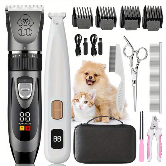Pet Grooming Kit with Quiet Rechargeable Clippers – Cordless Electric Shaver & Complete Tool Set for Dogs and Cats