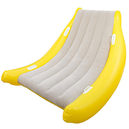 Yellow-and-Gray Banana-Shaped Inflatable Lounge Chair Set with Pictured Pump and 1 Set Checkout