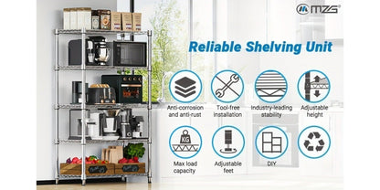 Metal Storage Shelving Unit Adjustable 4 5 Tier Steel Shelf Rack for Garage Kitchen Pantry Workshop Black Chrome MZG