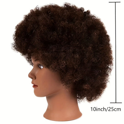 Mannequin Head Human Hair Afro Curly with Clamp Cosmetology Practice Training Head for Hairdresser Braiding Styling Cutting 4 Styles Natural