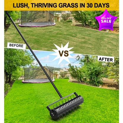 Lawn Aerator Manual 60" Long Handle with Large Tine Wheel, Metal Construction for Deep Soil Aeration