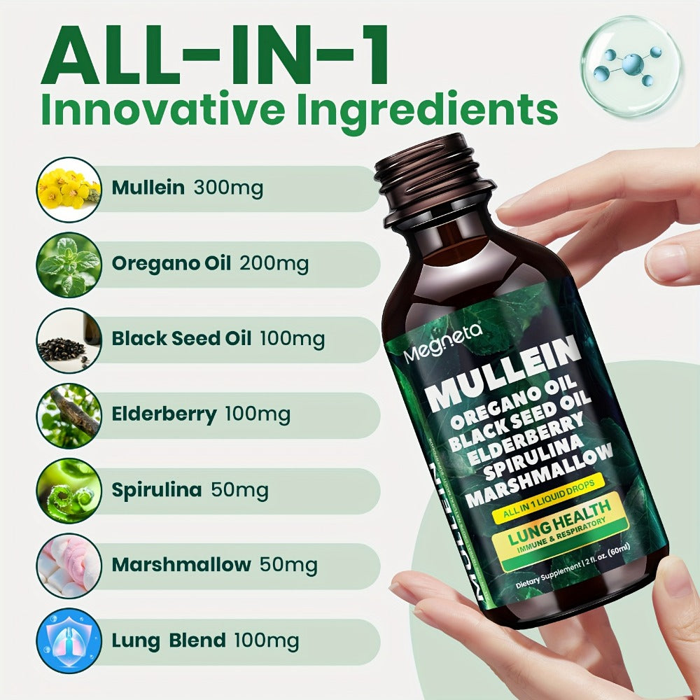 Mullein Leaf Liquid Drops for Lung Health & Respiratory Support, Natural Herbal Formula for Breathing Comfort