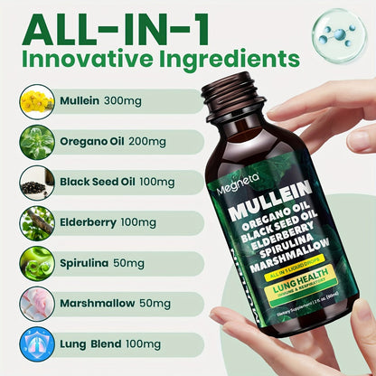 Mullein Leaf Liquid Drops for Lung Health & Respiratory Support, Natural Herbal Formula for Breathing Comfort