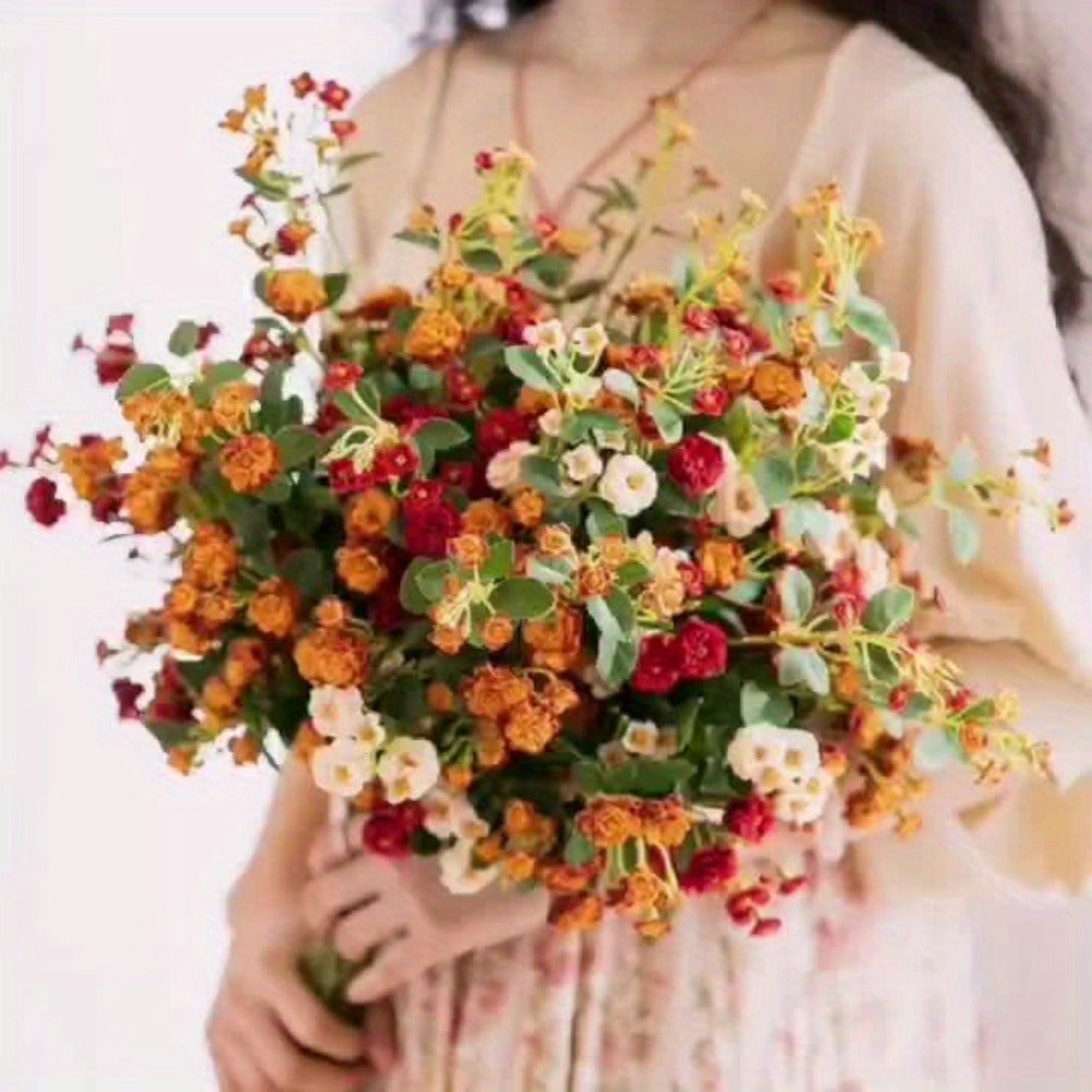 Artificial Flowers Six-Piece Mixed Rose Set in White Yellow Champagne Red Orange and Pink for Decor