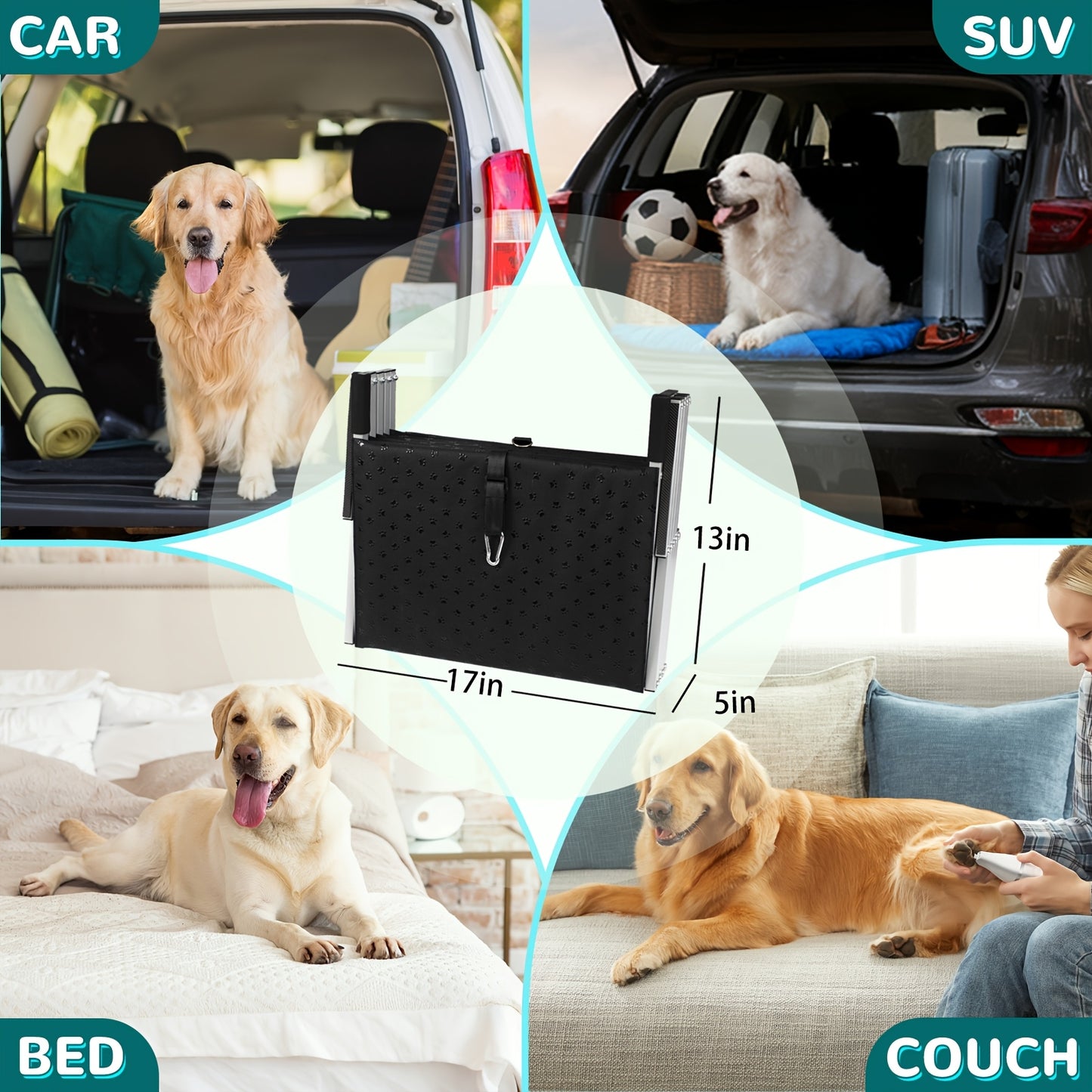 Dog Ramp for Cars Portable Folding Pet Stairs for SUV Trucks & Large Dogs – Non-Slip Surface Reinforced Steps Supports Up to 200 lb