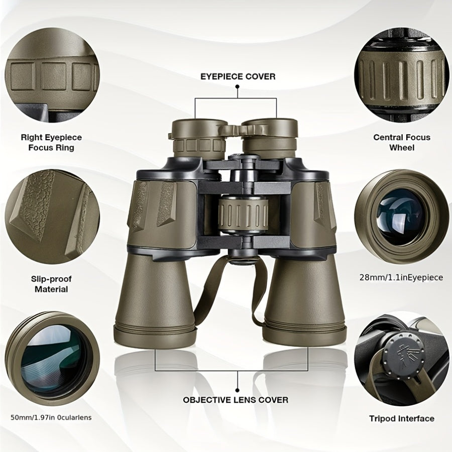 Full-Size 10x50 Binoculars with Smartphone Adapter, Carry Case and Neck Strap in Black, Mud or Green