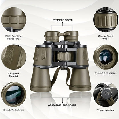 Full-Size 10x50 Binoculars with Smartphone Adapter, Carry Case and Neck Strap in Black, Mud or Green