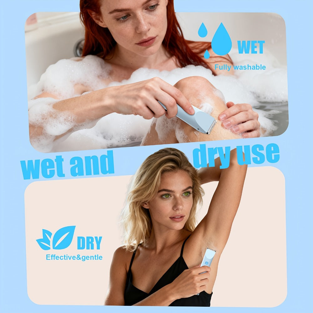 Electric Shaver 2-in-1 Dual-Head Bikini Trimmer with Digital Battery Display and Waterproof Wet/Dry Use