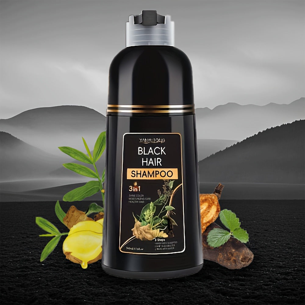 Hair Color Shampoo, YANYUTONG 3-in-1 Black Hair and Beard Color in One 500ml Labeled Pump Bottle