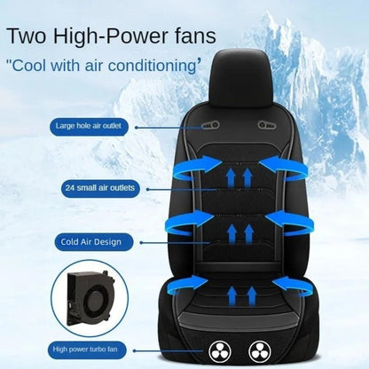 Powered Car Seat Cushion with Dual Fans, 24-Vent Center, 12V/24V Marking and Brown, Blue or Black Options
