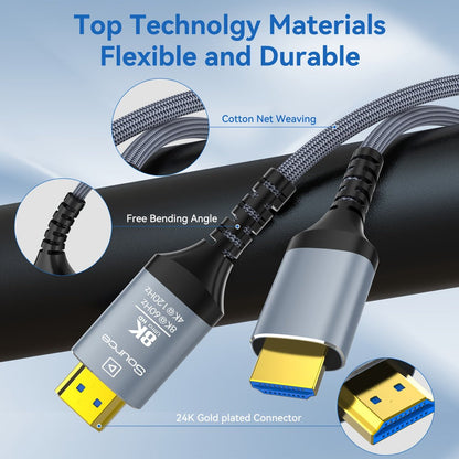 Long Fiber Optic HDMI Cable 32FT 50FT 65FT 100FT, HDMI 2.1 48Gbps 8K60Hz 4K120Hz HDR eARC HDCP 2.2 Slim Braided Cord