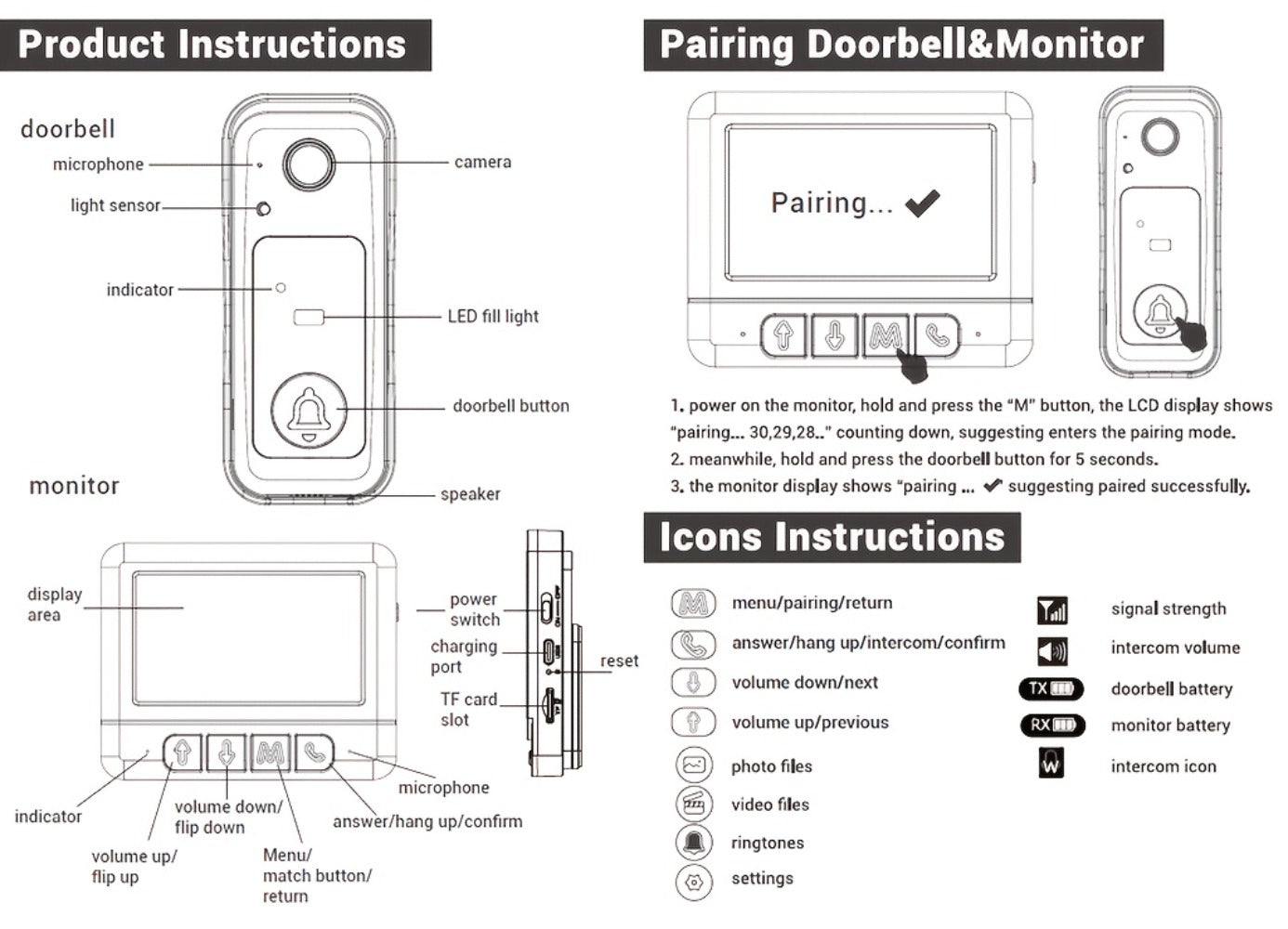 WiFi Video Doorbell with 4.3 Inch Indoor Monitor, Night Vision Two-Way Audio Rechargeable Battery