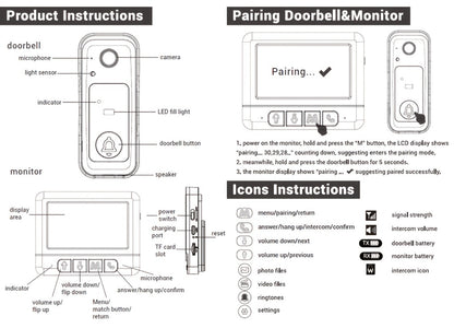 WiFi Video Doorbell with 4.3 Inch Indoor Monitor, Night Vision Two-Way Audio Rechargeable Battery