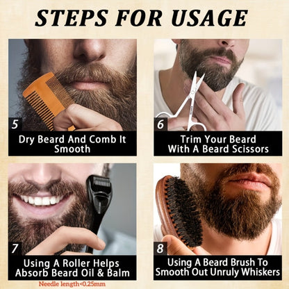 Beard Oil & Balm Grooming Kit for Men – 9-Piece Complete Beard Care Set with Conditioner Wash Brush Comb Clippers Travel Pouch