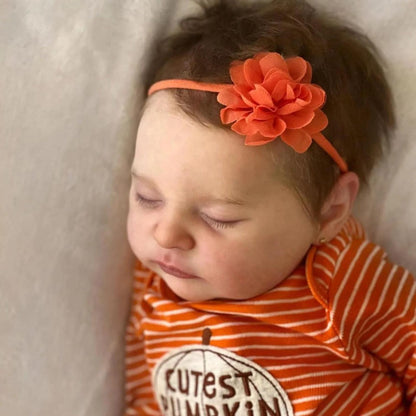 Reborn Baby Doll 20-Inch Sleeping Cloth Body with Rooted Hair, Orange Outfit, Pacifier, Bottle and Accessory Card
