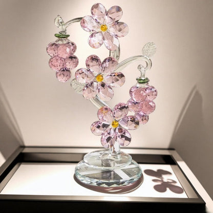 Pink Crystal Tree Statue Ornament – Romantic Crystal Flower Sculpture with Rotatable Base, Elegant Home Decor Gift for Valentine's Day