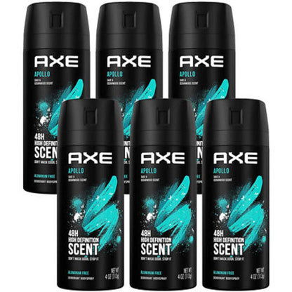 AXE Apollo Body Spray Six-Pack with 150ml Black Aerosol Cans, Apollo Scent Label and 5 fl oz Marking
