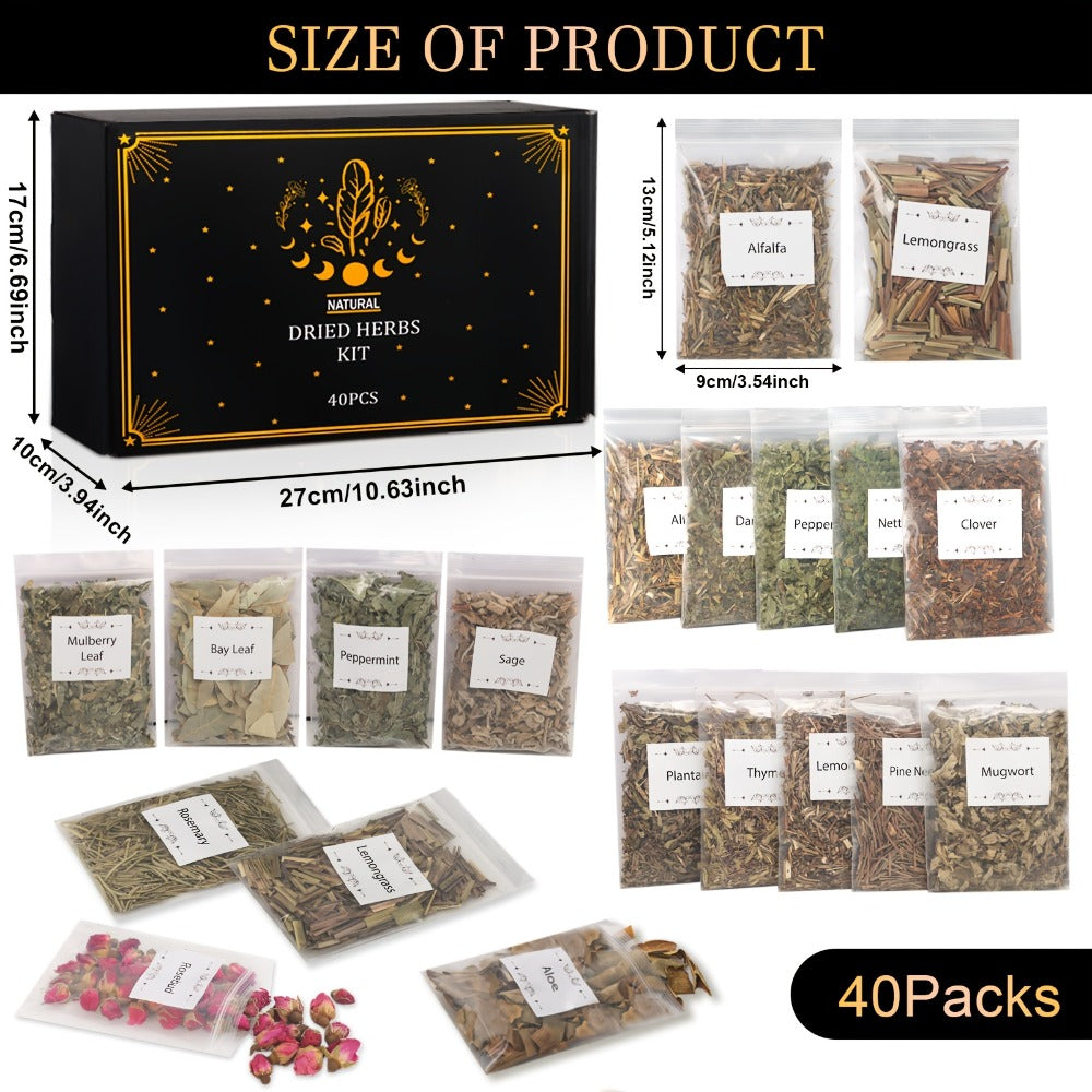 Dried Herbs & Flowers Magic Supplies Kit 40 Pack, Witch Starter Set for Rituals, Spells, Candle & Soap Making