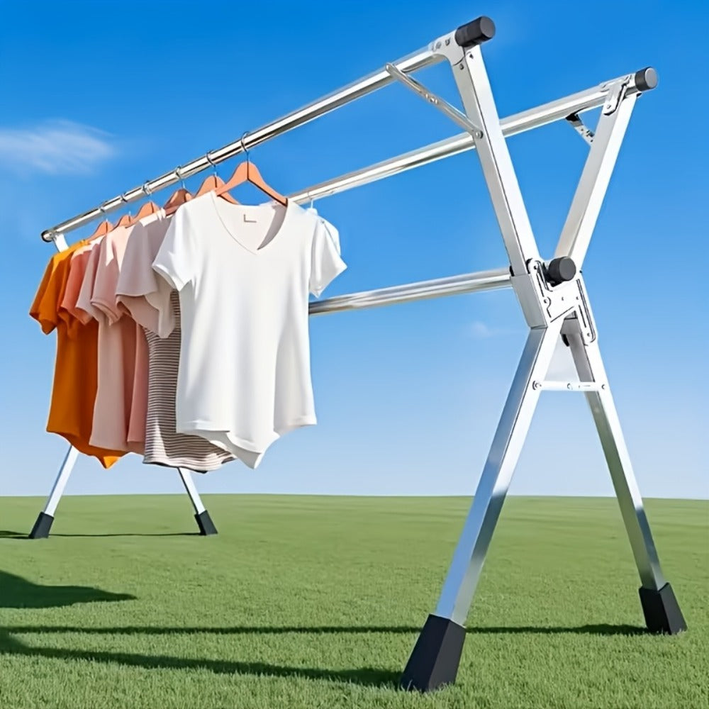 Foldable Clothes Drying Rack 3-Bar, Stainless Steel Collapsible Laundry Rack, Retractable 63" or 79" for Indoor & Outdoor Use
