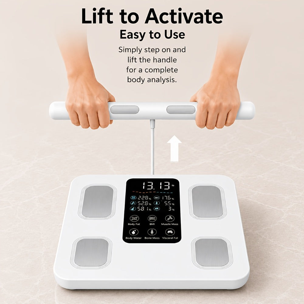 Smart Body Fat Scale with Handle, 8-Electrode Full Body Composition Analyzer, BMI Mass Monitor