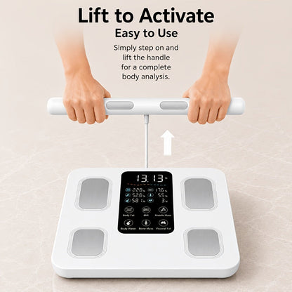Smart Body Fat Scale with Handle, 8-Electrode Full Body Composition Analyzer, BMI Mass Monitor