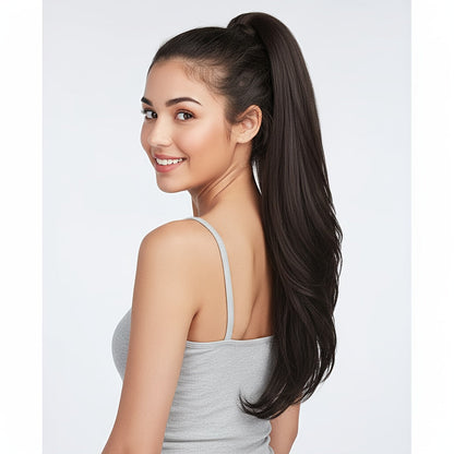 Drawstring Ponytail Extension for Women Long Wavy Layered Wrap Around Clip In Synthetic Pony Tail 26 Inch No Glue No Heat Blonde Brown Ash