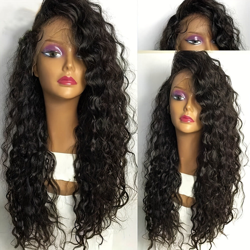 Loose Curly Lace Front Wig for Black Women – 26 Inch 13x4 Glueless Synthetic Hair, Natural Black, Heat Resistant, Hair Replacement