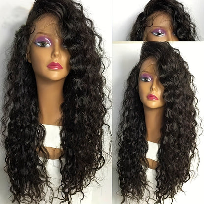 Loose Curly Lace Front Wig for Black Women – 26 Inch 13x4 Glueless Synthetic Hair, Natural Black, Heat Resistant, Hair Replacement