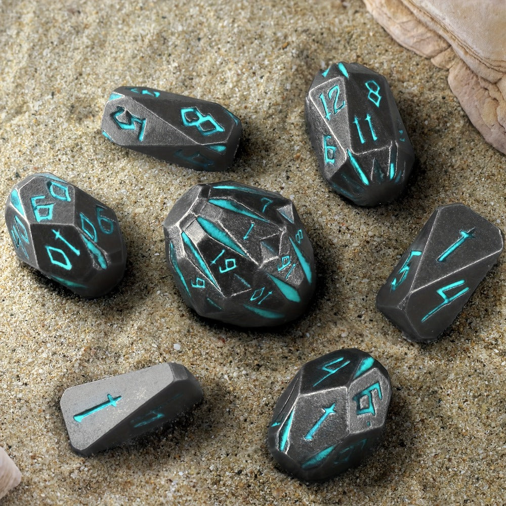 Metal DnD Dice Set 7pcs Glow in the Dark, Stonehenge Zinc Alloy Polyhedral Dice with Display Box