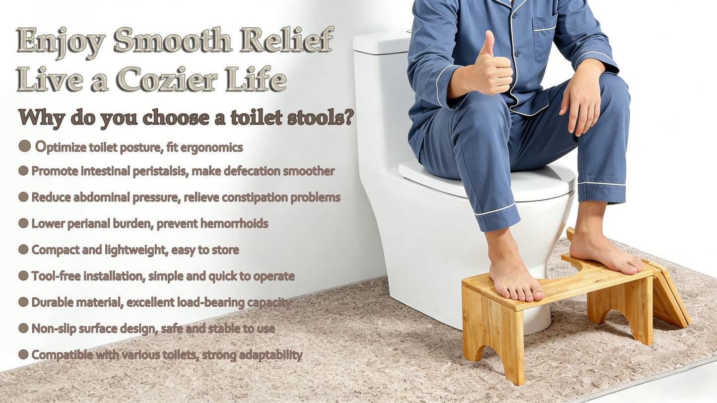 Toilet Stool Foldable Bamboo Squatting Stool – Ergonomic 7-Inch Height for Natural Constipation Relief | Collapsible Non-Slip Bathroom