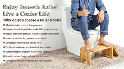 Toilet Stool Foldable Bamboo Squatting Stool – Ergonomic 7-Inch Height for Natural Constipation Relief | Collapsible Non-Slip Bathroom