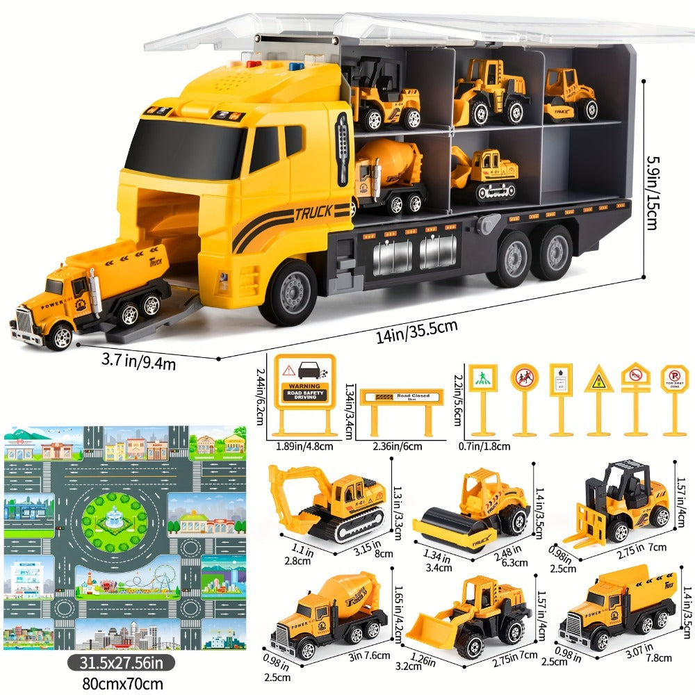 13-in-1 Construction Truck Vehicle Toy Set with Die-Cast Metal Cars & Play Mat with the Listed Color, Size or Set Options for Everyday Use