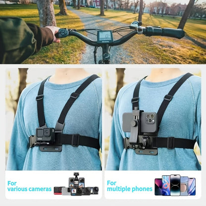 Chest Mount Harness for GoPro Hero 13 12 11 10 9 8 – Adjustable POV Chest Strap for Insta360 X4 X3 DJI Osmo Action 4 3 iPhone Samsung Phone