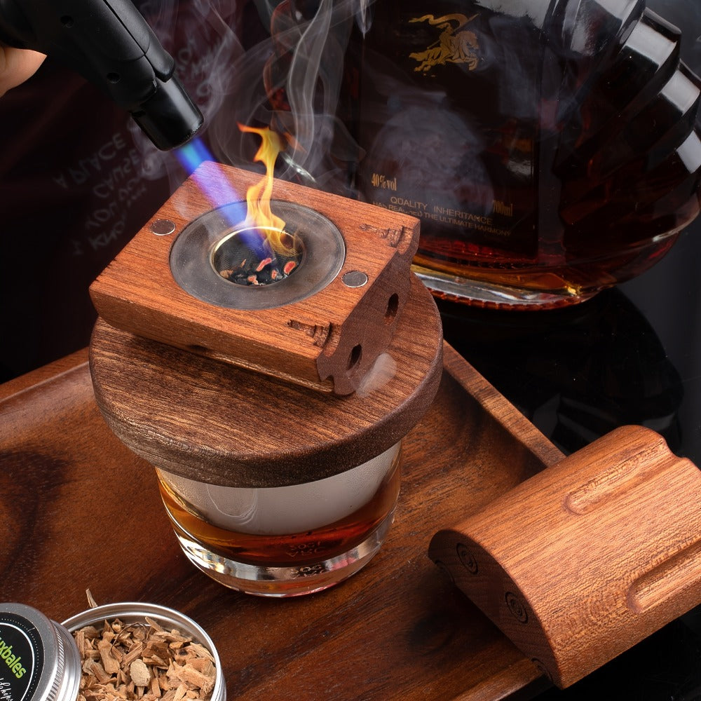 Whiskey Smoker Kit with 4 Wood Chip Flavors & Filters, Cocktail Smoker Set, Whiskey Gifts for Men