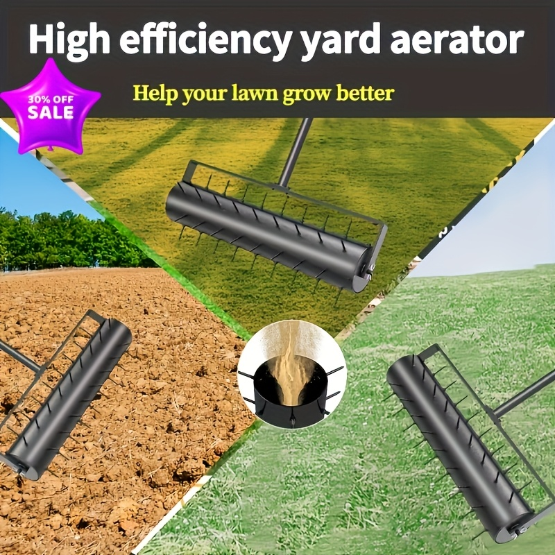 Lawn Aerator Manual 60" Long Handle with Large Tine Wheel, Metal Construction for Deep Soil Aeration